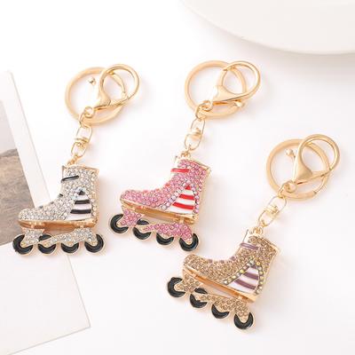 Rhinestone Striped Roller Skates Keychain Alloy Key Ring Backpack Schoolbag Hanging Decoration Bag Charm Purse Pendant