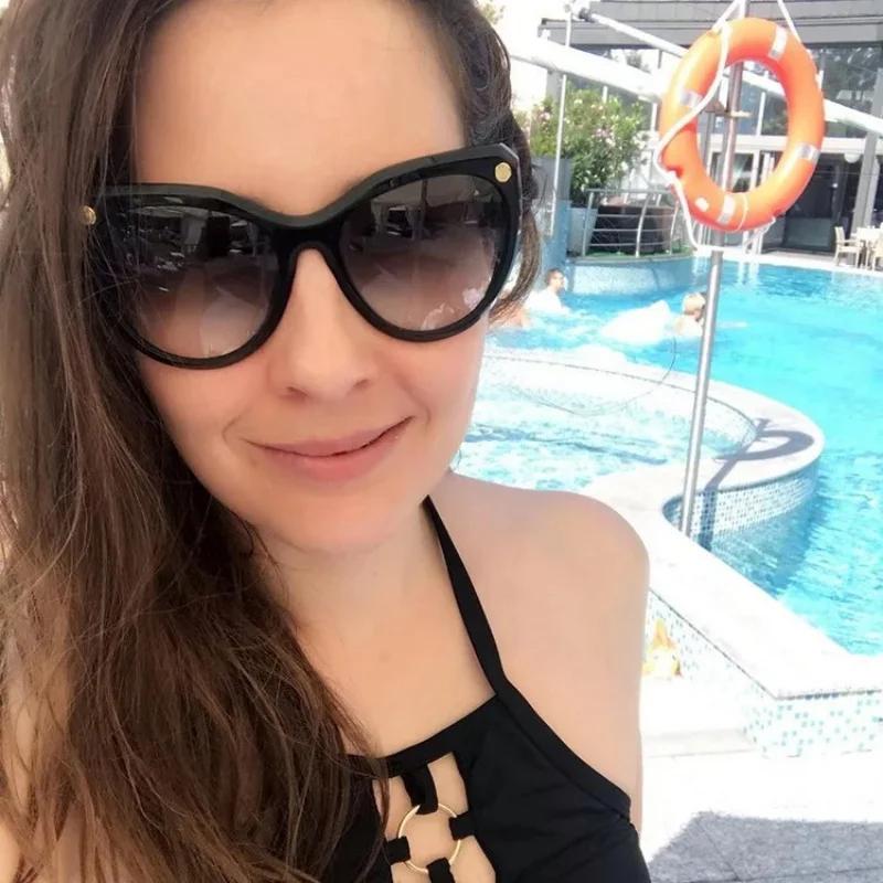 Fashion Cat Eye Sunglasses  Vintage Luxury Brand Designer Black Oversized Ladies Sunglasses Square Eyewear UV400