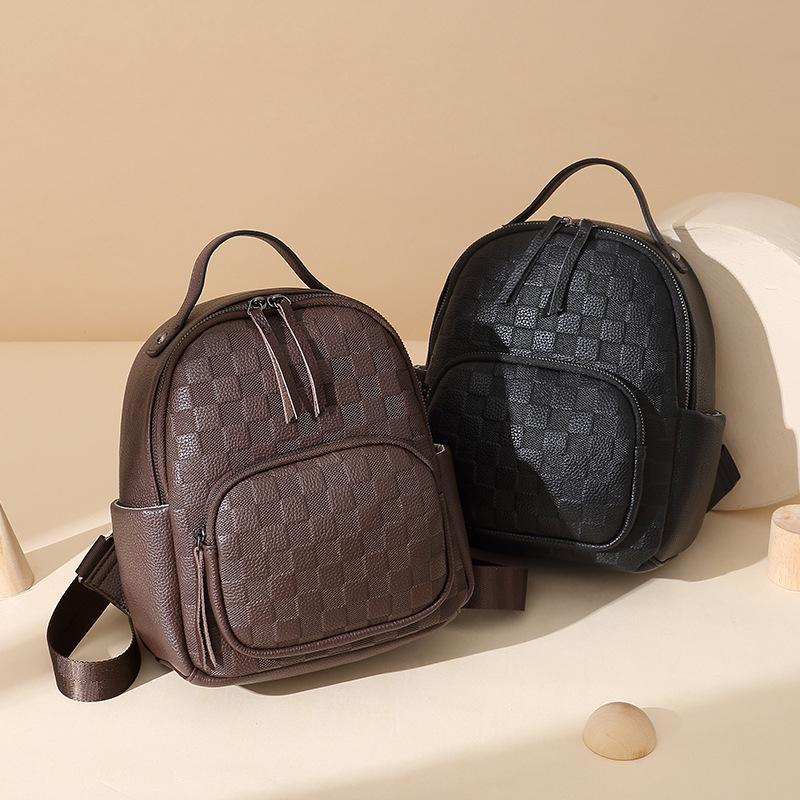 Casual Women's Backpack Large Capacity Genuine Leather Backpack Senior Sense Bag Diamond Lattice Small Backpack