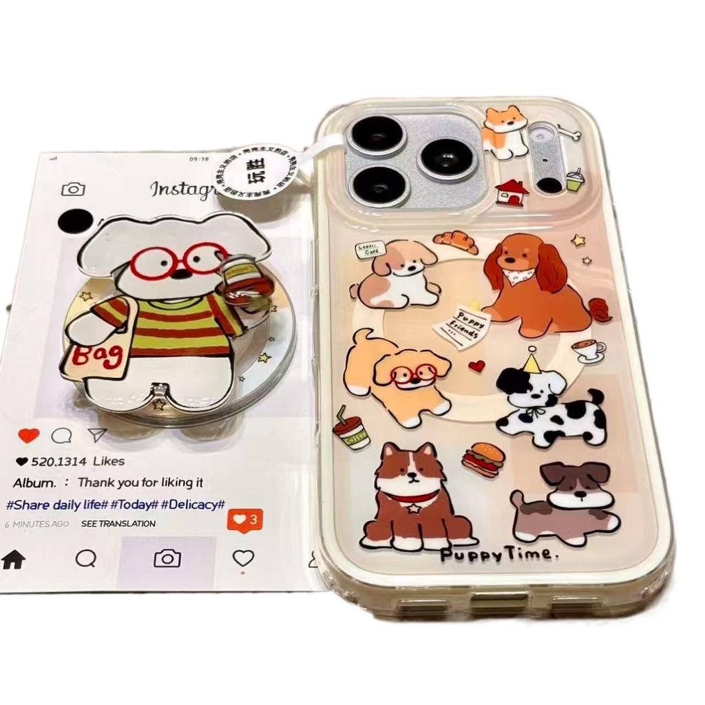 Cute full screen puppy burger cola magnetic suction two-in-one with apple 17promax mobile phone case 16iphone15
