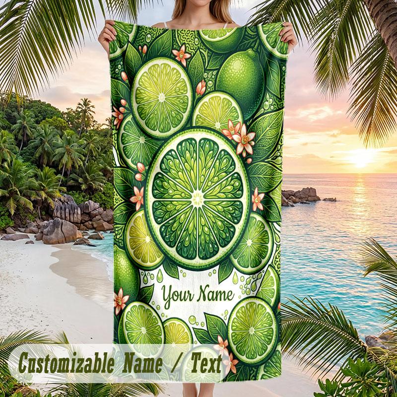 Lily Pond Reflections Theme Quick Dry Beach Towel Custom Name Text Print Large Sand Resistant Towel Beach Vacation