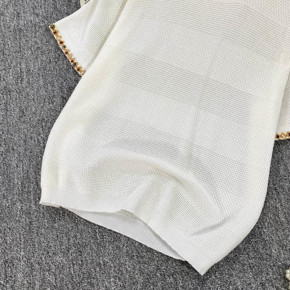 Summer Women O-neck Short Sleeve Sequined Knitted Sweater Pullover Tops