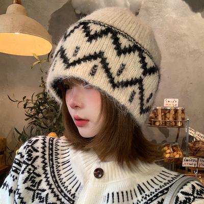 Fair Island Jacquard Knitted Hat Women's Autumn and Winter Windproof Warm Ear Protective Wool Hat Retro Face Small Cold Hat