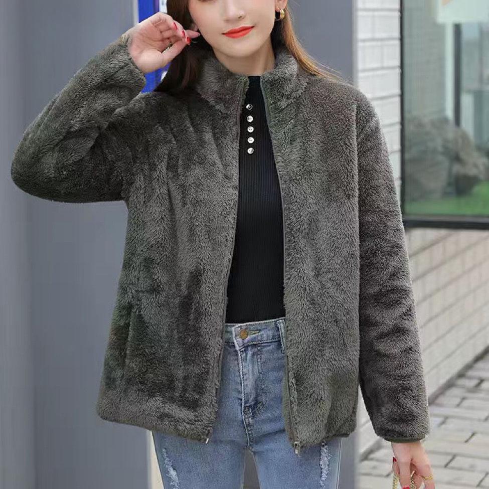 Women's Double-Sided Coral Fleece Hoodie Jacket - Thickened and Warm for Autumn and Winter