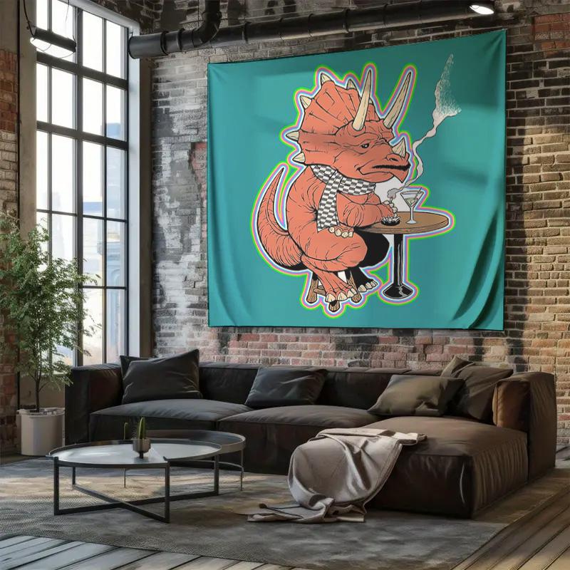 Dinosaur Tapestry Wall Hanging Psychedelic Art Room Decor Trippy Home Aesthetic Vaporwave Gothic Landscape Wall Art Living Room