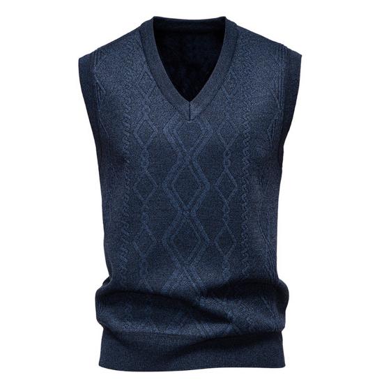 Men Knitting Vest V-Neck Sleeveless Rhombus Texture Sweater Vest Autumn Winter Solid Color Casual Vest Knitwear