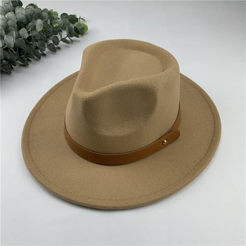 New European and American women's autumn and winter woolen top hat big eaves jazz men's peach heart top black felt hat