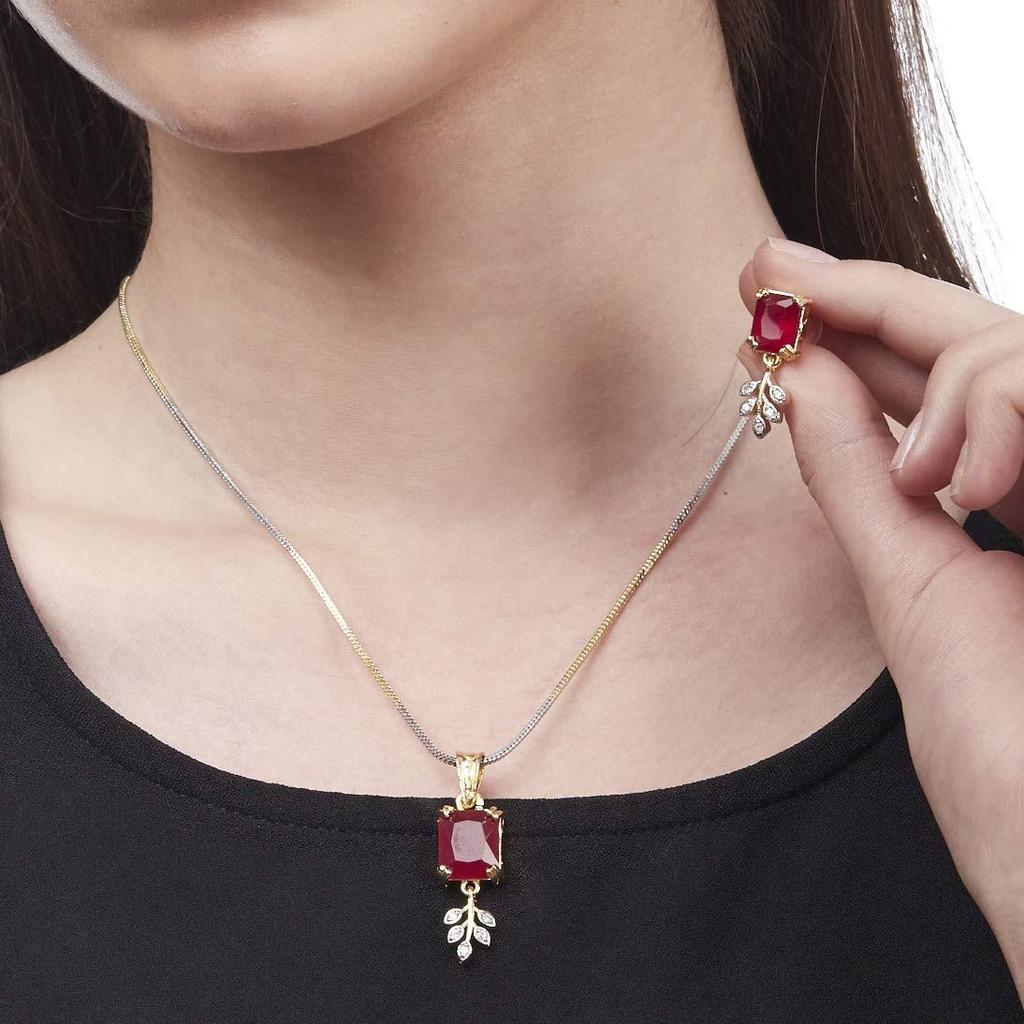 Gold-plated and Cubic Zirconia Pendant Necklace Set for Women & Girls