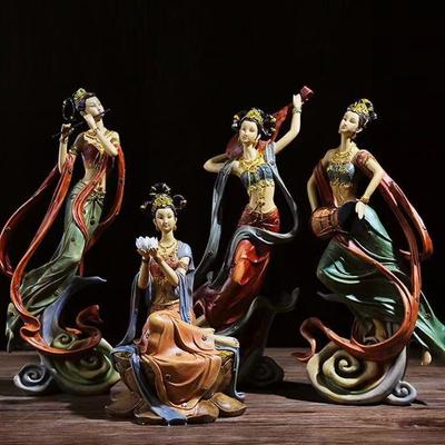 Décoration de Statue de Fée Apsara Volante de Dun Huang Chinois, figurine en résine, un ensemble