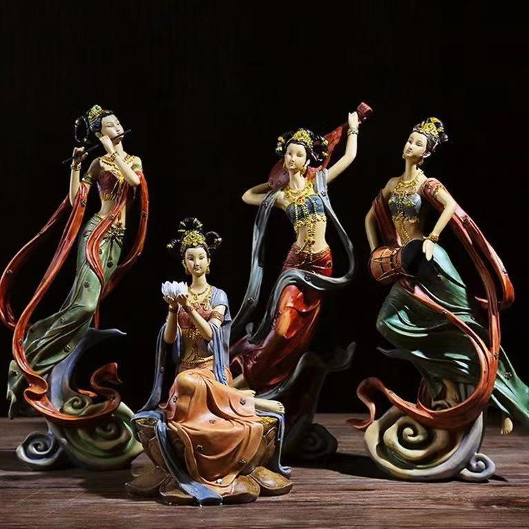

Decoration of Chinese Dun Huang Fliying Sking fairy Statue resin figure ,a set