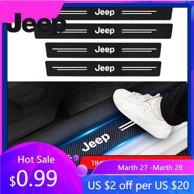 For Jeep 4pcs Car Door Sill Stickers Carbon Fiber Cover Auto Accessories For Jeep Renegade Wrangler Jk Compass Grand Cherokee