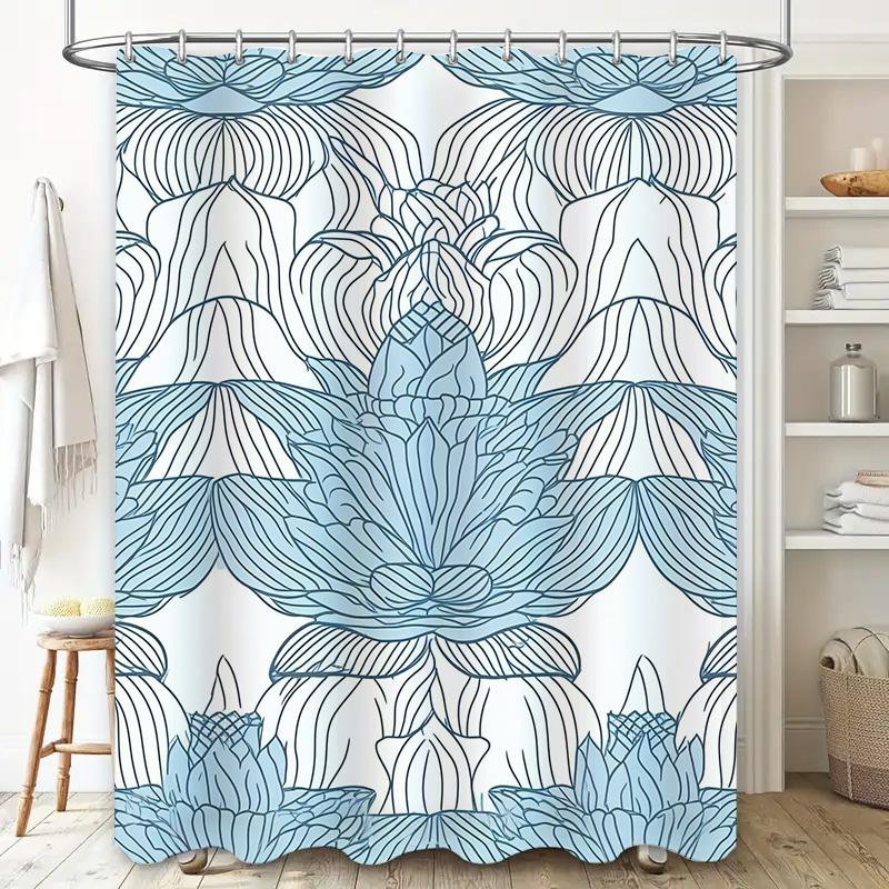 Fancy Blue Bath Shower Curtain Beautiful Floral Design for Bathroom Decor Privacy Protection Easy Installation (Blue)