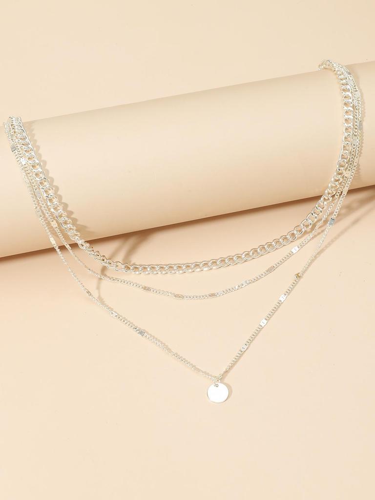 European and American Fashion Three-Layer Round Disc Chain Necklace