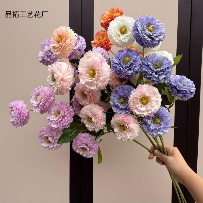 Artificial Peony Flower Long Stem 6 Heads Silk Ranunculus Bunch for Wedding Party Table Hotel Home Floral Decor