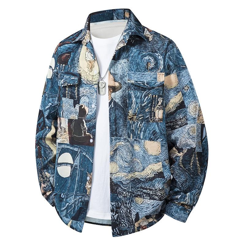 

Осенняя куртка мужская мужская свободная повседневная куртка-рубашка в американском стиле с воротником XS