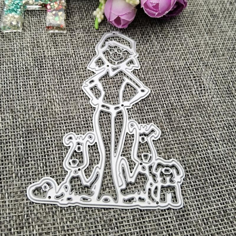Girl Dog Metal Cutting Dies Stencils DIY Scrapbooking Album Paper Card Template Mold Embossing Craft Decoration