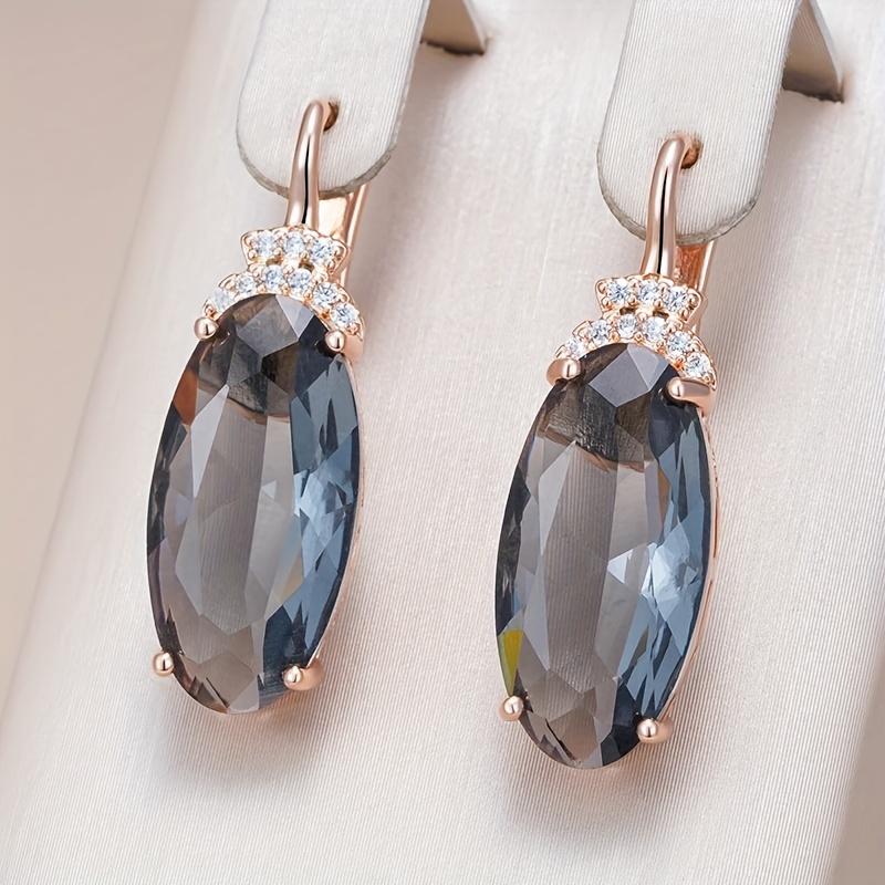 Grandi Orecchini Pendenti Ovali con Zircone Blu Taglio Ovale per Donna Orecchini Geometrici Esagerati Gioielli da Festa di Lusso Vintage Accessori Unici