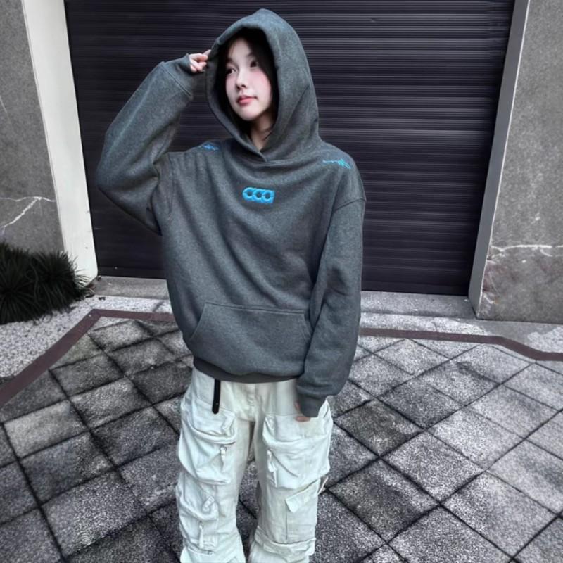 Womens Oversized Hooded Sweatshirt With 3D Letter Embroidery Loose Fit Streetwear Winter 2025