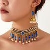 Böhmisches Retro-Halsketten- und Ohrring-Set, Leichter Geometrischer Schmuck für Damen
