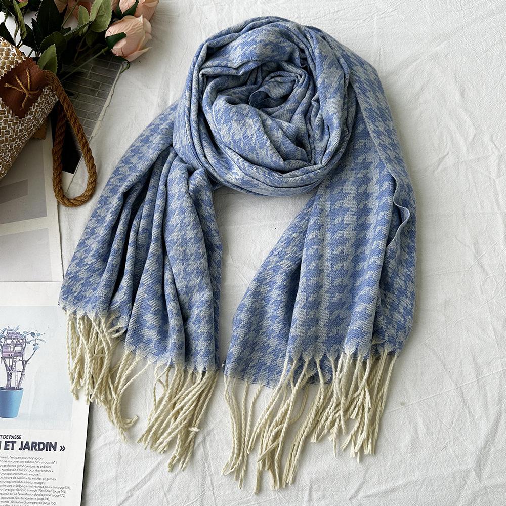 Winter Scarf for Women High End Fashion Houndstooth Shawl  Long Tassel Imitation Cashmere Men's Warm Scarf