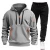 Autumn Men's Casual Sports Suit with Multi-Zipper Arm Pockets & Fashionable Hoodie