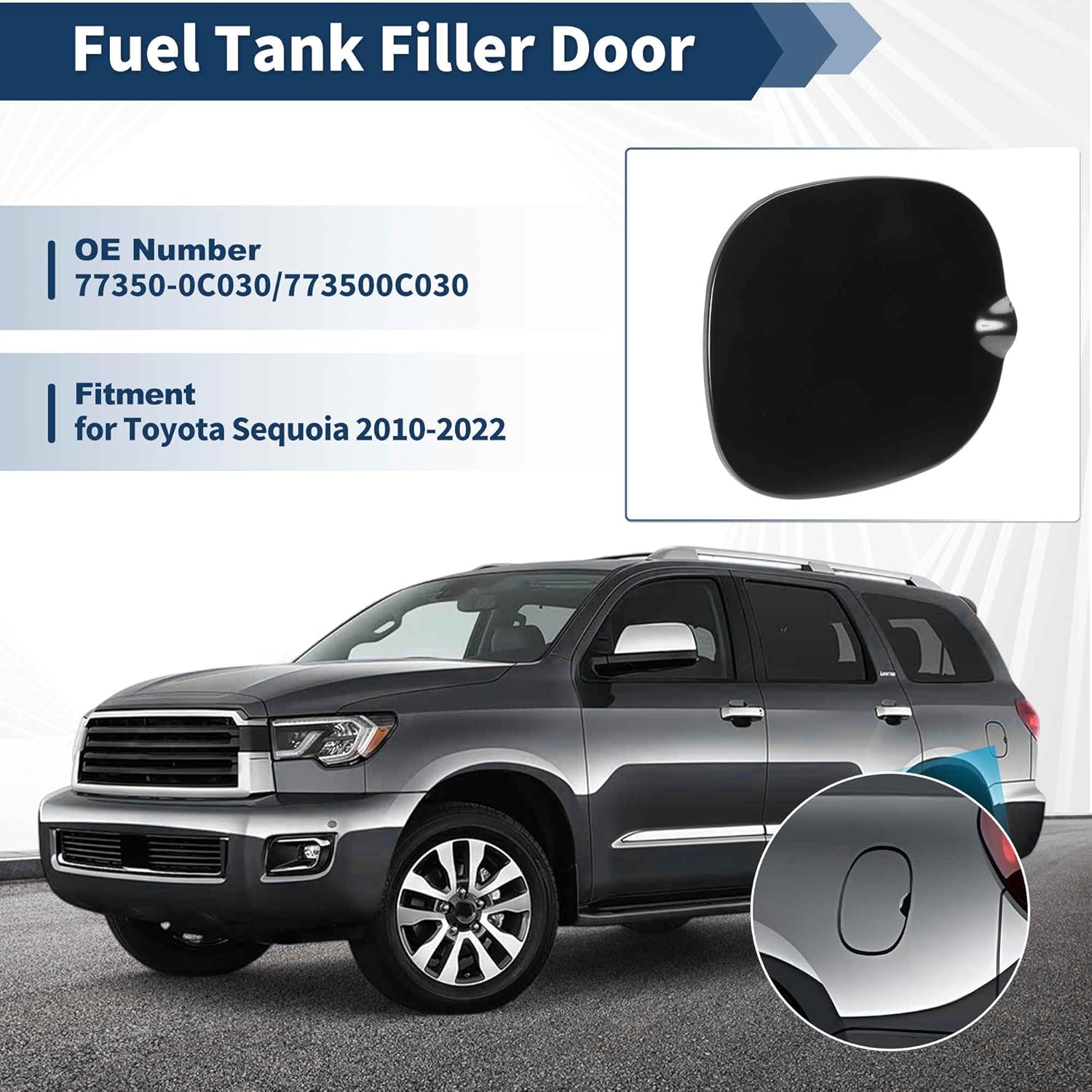 Fuel Tank Filler Door Gas Tank Door Cover for Toyota Sequoia 2011-2020 Fuel Filler Opening Lid Assembly 77350-0C030 Black
