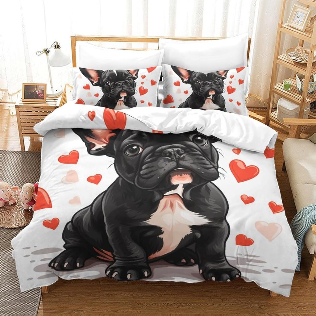 French Bulldog Bedding Duvet Set Quilt Cover Set Bedspread Bedroom with Pillow Cases With Zipper Closure Microfiber Bedding Set