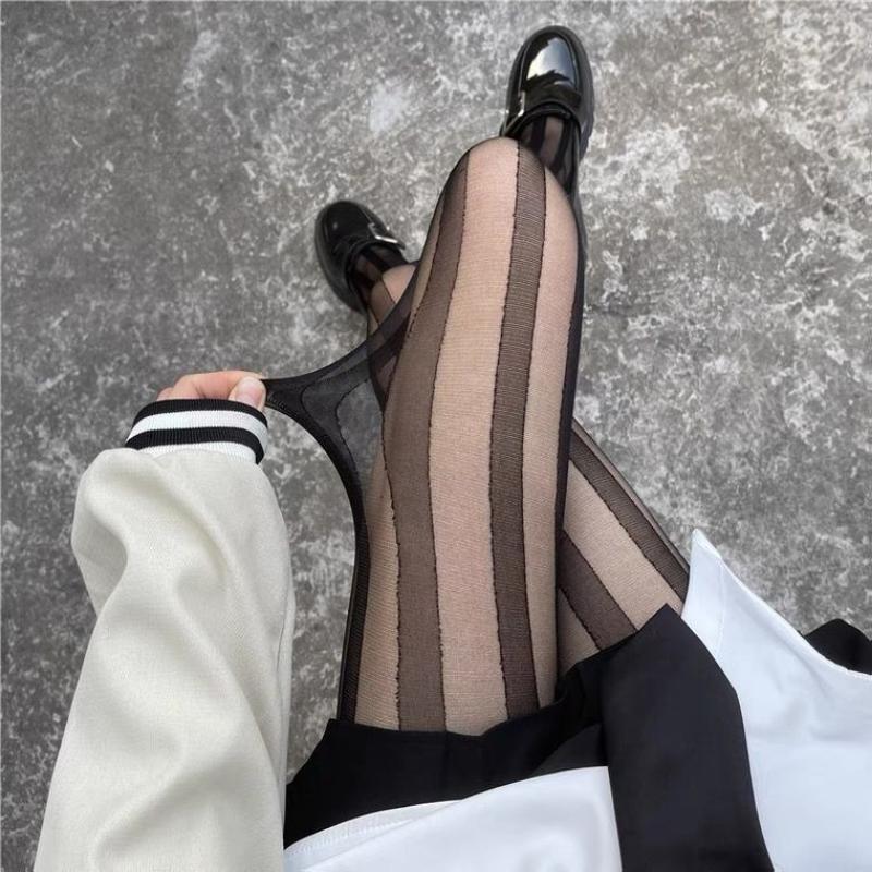 Gestreifte Oberschenkelhohe Strümpfe Strumpfhosen Dessous Strumpfwaren Ultradünne Nylonstrumpfhosen Strumpfhosen Damen Schwarze Strumpfhosen Bodystockings Neu