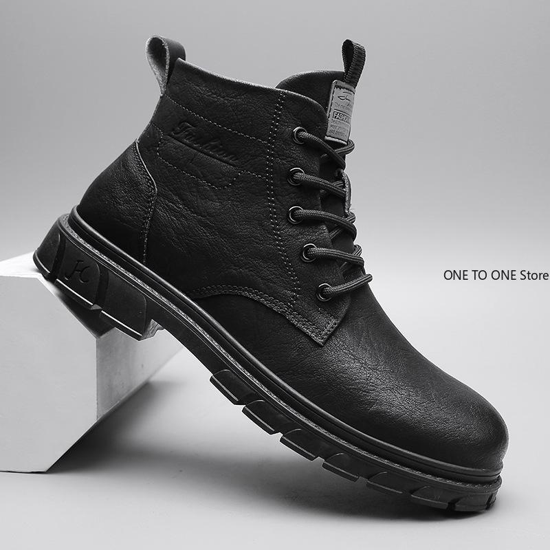 Fashion Men Retro Work Shoes Autumn Winter Thick Bottom High Top Non Slip Casual Boots Leather Boots Chelsea Desert Waterproof Boots