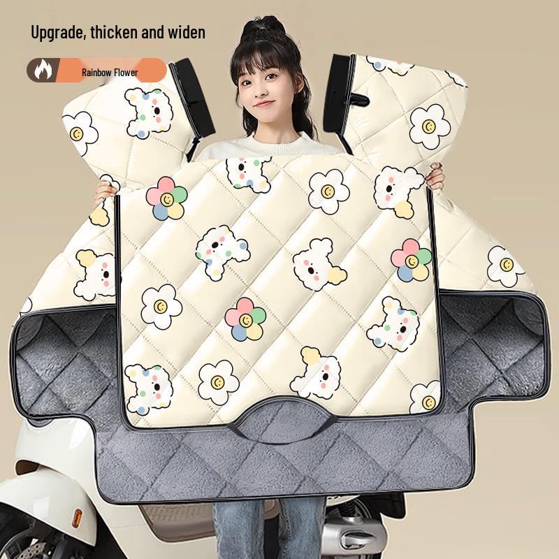 Electric Bicycle Winter Windproof Quilt and Motorcycle Windshield Cover - Plush, Thickened, and Waterproof.