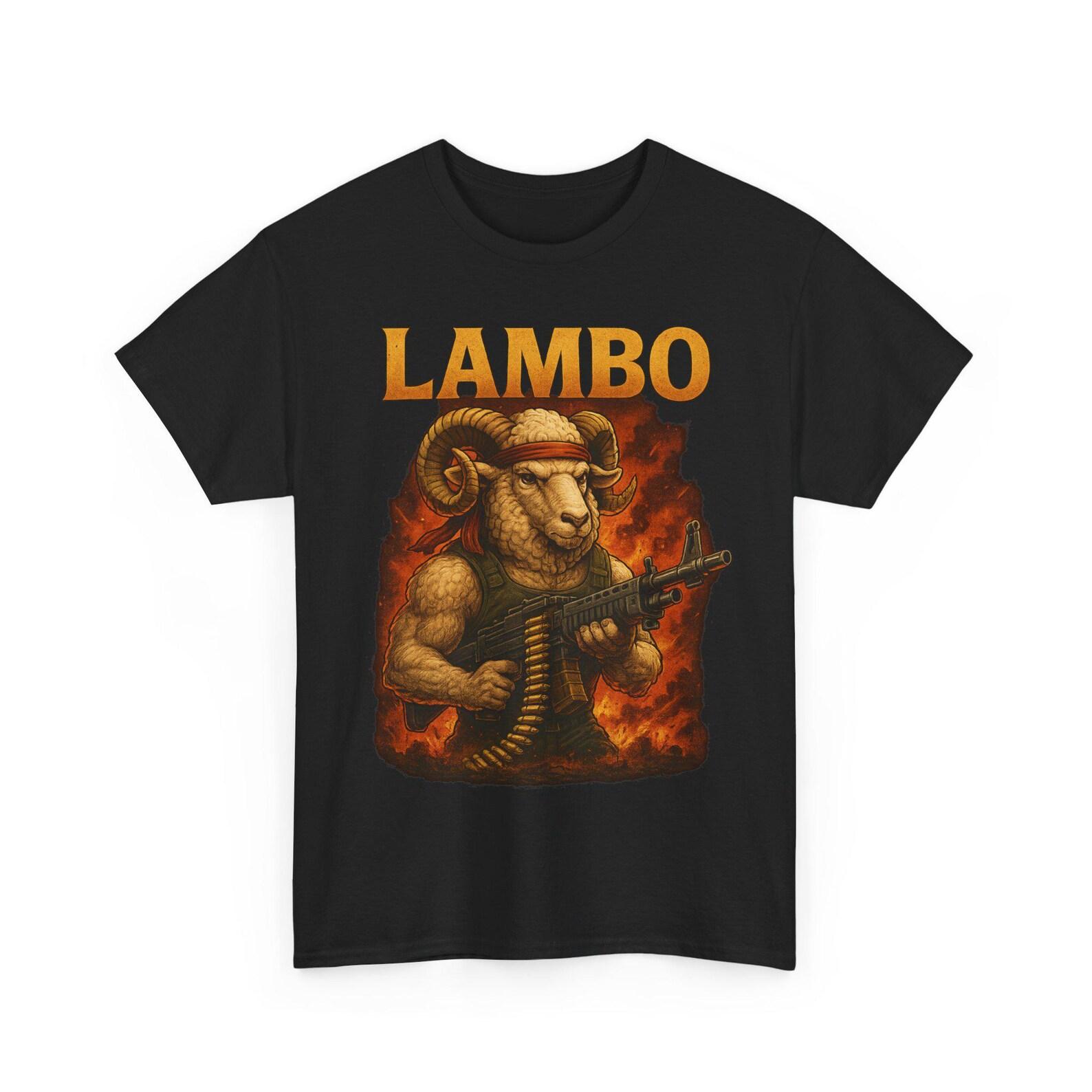 LAMBO RAMBO Light Machine Gun I feel like Rambo Sylvester Stallone Banger Shirt Badass Lamb High Quality Farm Animal Shirt | Unisex Tee 4XL