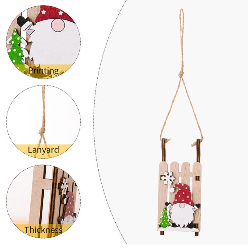 Handcrafted Wooden Sled with Dwarf Ornament Easy Hanging Festival Home Decoration Christmas Party Supplies
