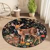 Forest Flower Deer Theme Flannel-printed round floor mats are slip-resistant Suitable living room bedroom terrace garden carpets