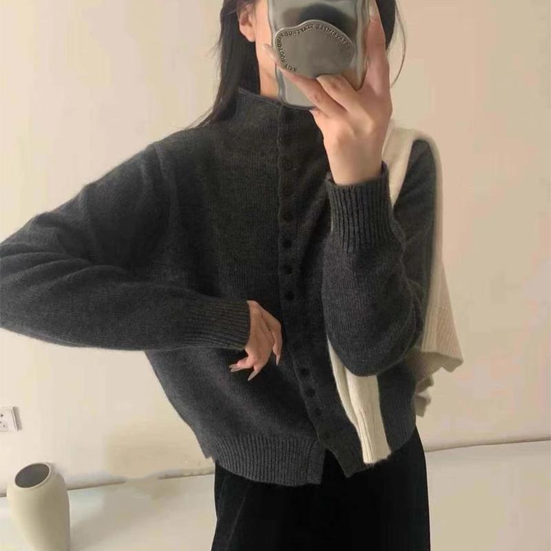 Soft Comfortable Stand-Up Collar Sweater Cardigan Women Simple Single Breasted Cardigans Coat Autumn Solid Knitted Outerwear