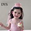 Imitation Pearl Headband Girl Crown with Sequins Pearls Princess-Style Baby Mesh Veil Toddler Princess Headpiece Photo Accessory