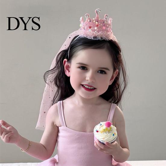 Imitation Pearl Headband Girl Crown with Sequins Pearls Princess-Style Baby Mesh Veil Toddler Princess Headpiece Photo Accessory
