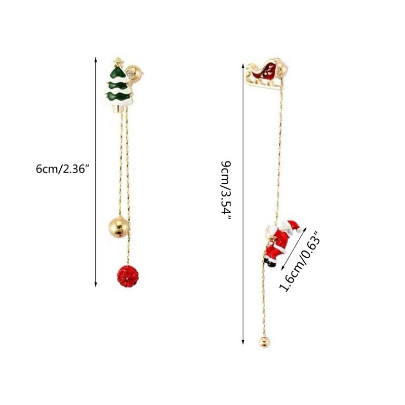 Asymmetric Earrings Santa Claus Dangle Earrings Long Tassel Berry-Pendant Stud Earring for Women Girl Christmas-Decor