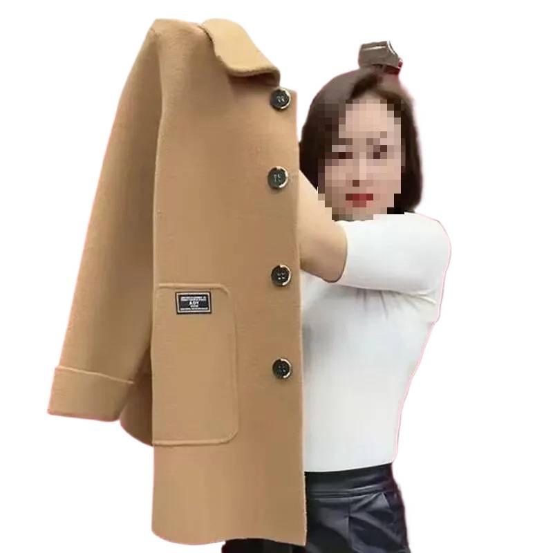High-End Versatile Wool Coat for Middle-Aged and Elderly Women - Loose Fit, Plus Size, Autumn/Winter Trend