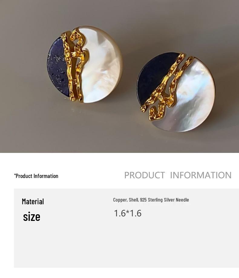 Guochao Lapis Lazuli & Mother-of-Pearl Artistic Luxury Stud Earrings with Silver Needle