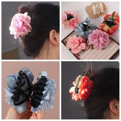 Ponytail Clip Artificial Flower Claw Clip Hairpin Large Shark Clip Peony Flower Hair Claw  Daily