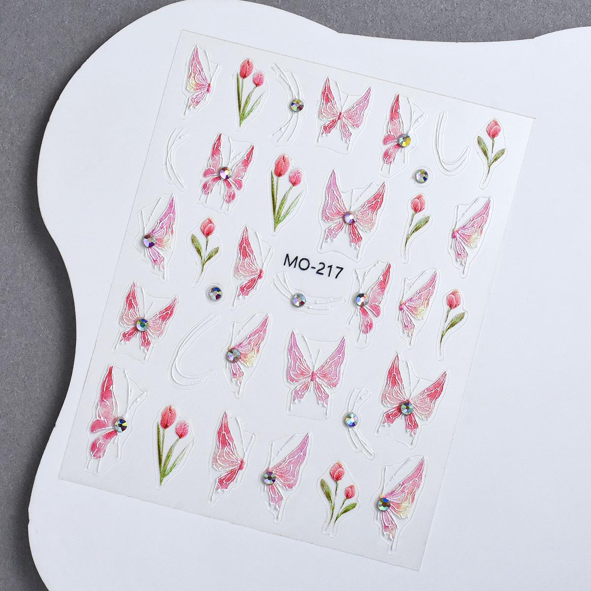 3D Crystal Diamond Butterfly Nail Stickers – Iridescent Glitter Self-Adhesive Decals