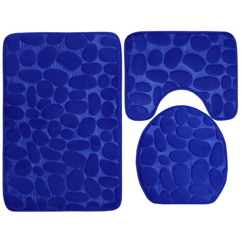 

3 шт./компл. нескользящий мягкий коврик для ванной, чехол для унитаза, ковер с тиснением из булыжника, напольный коврик для ванной, впитывающий воду, можно мыть темно-синий