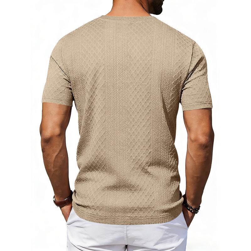 Mens Textured Diamond Pattern Short Sleeve T Shirt Crew Neck Solid Color Loose Casual Daily Basic Tee