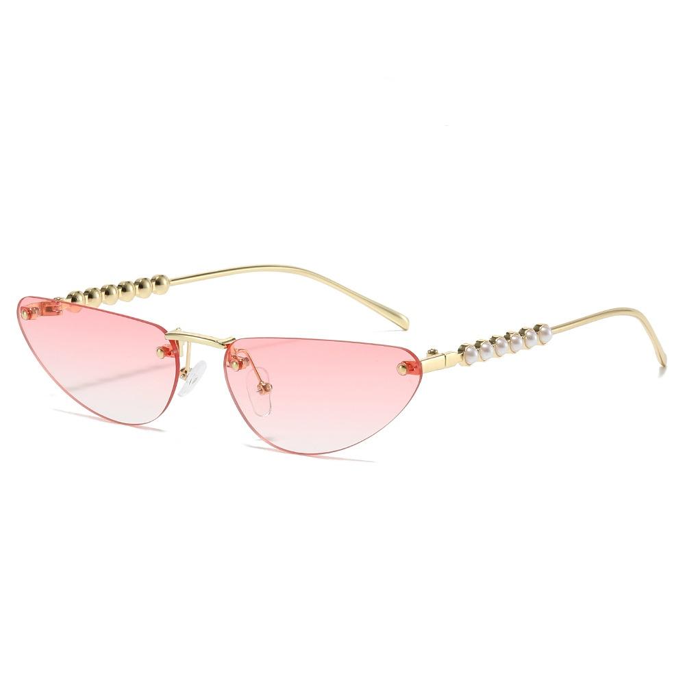 New Luxury Frameless Gradient Cat Eye Women Sunglasses  Retro Pearl Temple Decoration Design Casual Men Sun Glasses Uv400