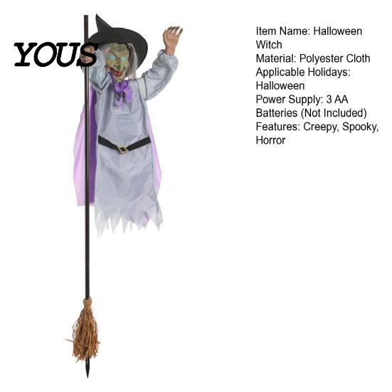 Premium Halloween Decoration Materials Animated Witch Decoration, Sound Activated Lighted Haunted House Prop, Hanging Ornament Creepy Flying