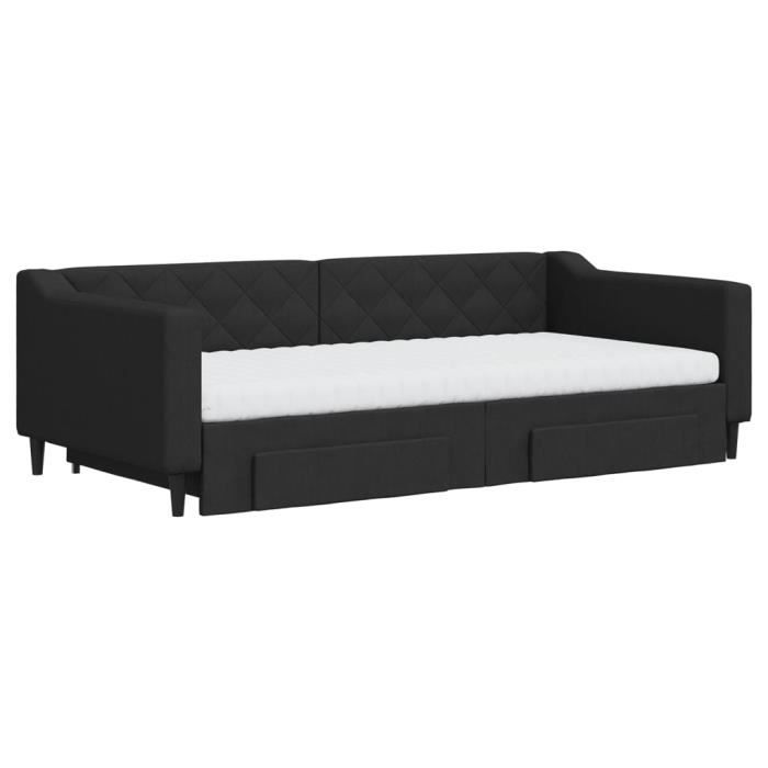 VidaXL Daybed with Trundle and Drawers Black 100x200 Cm Fabric 3197487