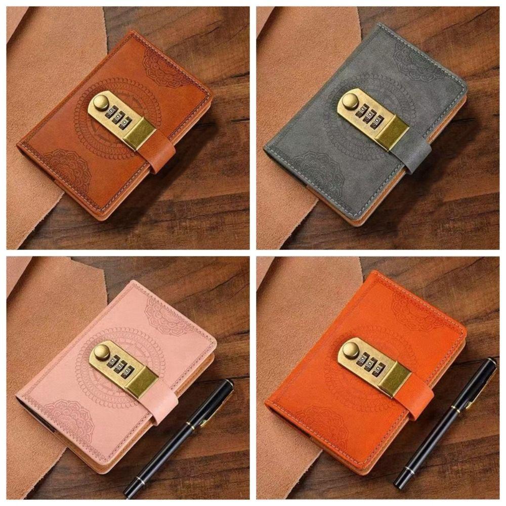 PU Cover PU Notebook with Lock Line Office Notebook A7 Notebook with Lock  Leather Journal Office