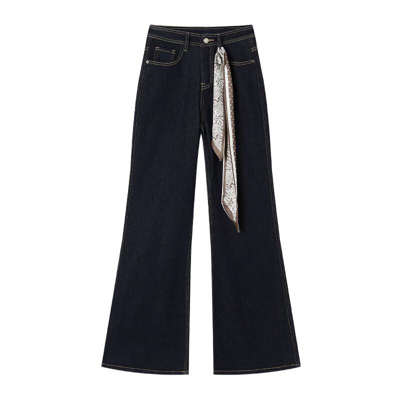 Xiangying Women's Retro High-Waist Flared Jeans with Scarf