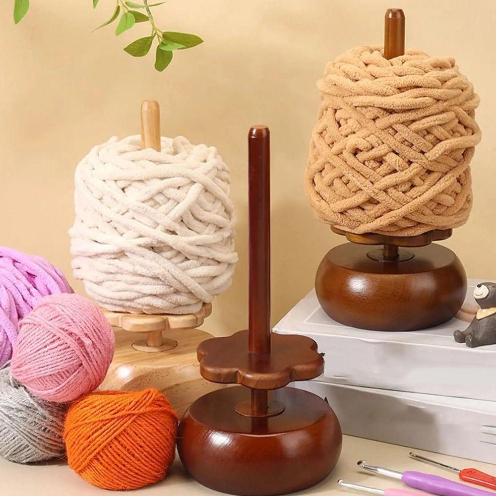 Rotatable Design Wooden Yarn Winder Stand Reusable Portable Yarn Ball Holder Solid Base Space Saving Crochet Winder