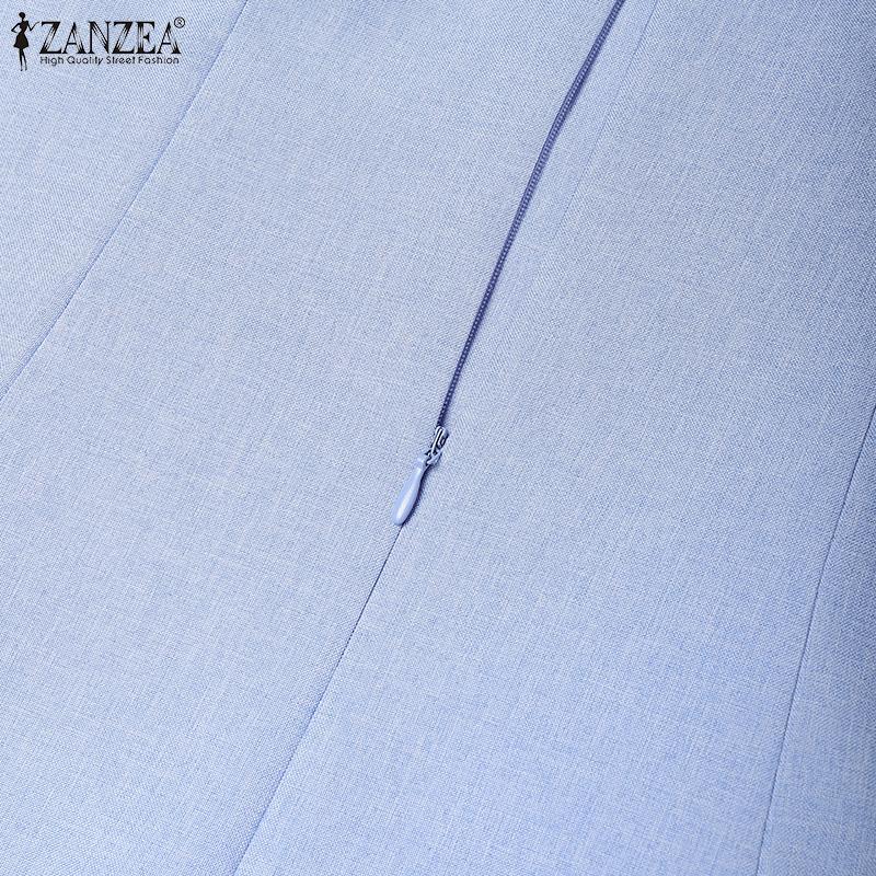 ZANZEA Women Casual Square Collar Short Sleeve Summer A-line Dress